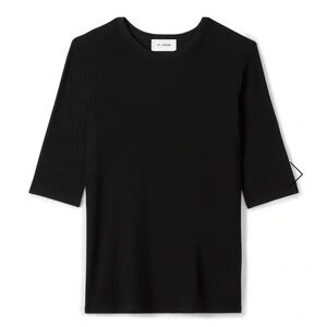 ST. JOHN Black Stretch Knitted Rib 4 Button short sleeve shirt Size S